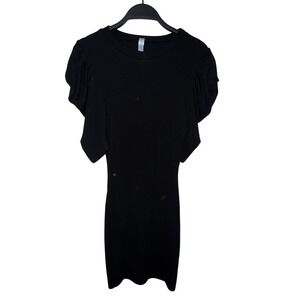 Black Puff Sleeve Midi Dress Ruffle Sleeve Knit Bodycon S